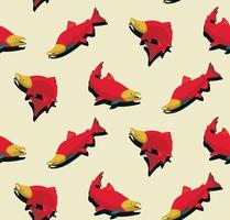 a pattern with red salmon fish on a beige background vector