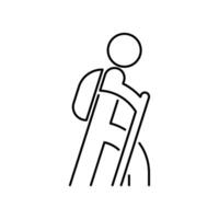 hiking icon outline man with a backpack is standing in a line vector
