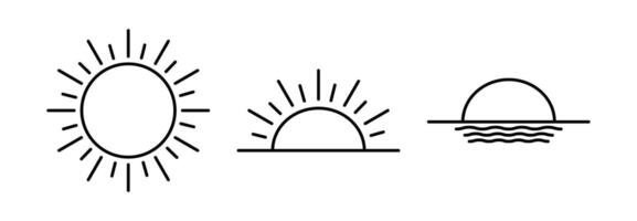 sun, moon, and sun rays icon set vector