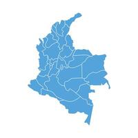 illustration of blue colombia map with regions and states isolated on white background vector