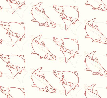 seamless pattern of salmon fish on white background