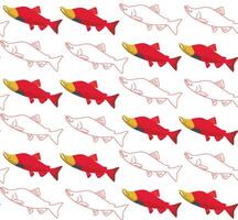 a pattern of red salmon fish on a white background vector