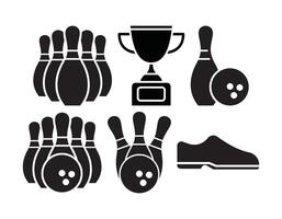 bowling icon set with bowling ball, pins, and trophy vector