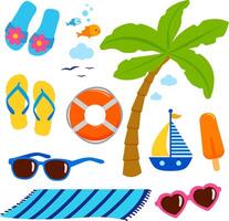 Summer beach vacation objects set. Happy fun set on a tropical holidays island. vector