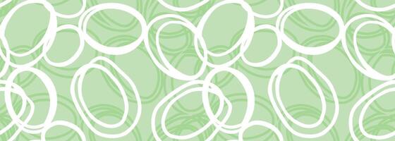 Pastel seamless pattern with abstract hand drawn circles in green and white on a soft mint background. The overlapping rings create a modern, artistic, and dynamic composition vector