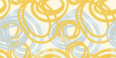 Seamless pattern with abstract hand drawn circles in yellow and blue tones. Dynamic, energetic brush strokes create a modern artistic design, perfect for textiles, packaging, wallpapers vector
