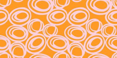 Seamless abstract pattern with hand drawn circle shapes in soft pink on a vibrant orange background. Bold and modern design, perfect for textiles, packaging, wallpapers, and trendy print vector