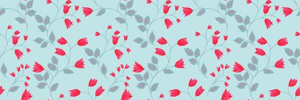 Elegant seamless pattern with delicate wildflowers and leaves on a vivid blue background. Colorful tones create a vintage, romantic, and nature inspired design, perfect for textiles, wallpaper vector