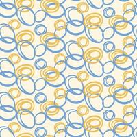 Seamless pattern with hand drawn circles in blue and yellow on a light background. Abstract, playful, and modern design, perfect for textiles, wallpapers, packaging, creative branding projects vector