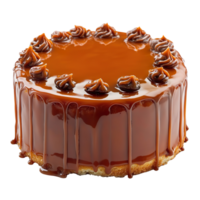 Tasty caramel glazed cake isolated on transparent background png