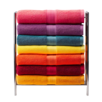 Symmetrical Array of Vibrant Towels on Stylish Metal Rack isolated on transparent background png
