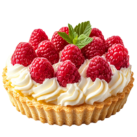 Tartlet with white cream and fresh raspberries isolated on transparent background png