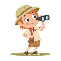 Boy scout with binoculars. Flat illustration in a simple children's style. on white background. vector