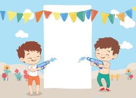 Cute Songkran water play with blank space for text vector
