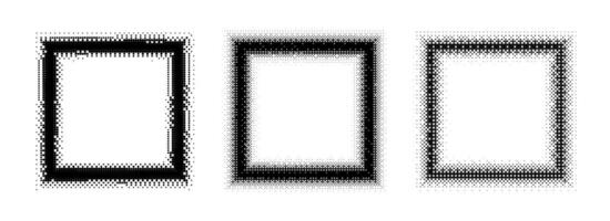 Black halftone square frame set. Dotted 8 bit gradient border collection. Pop art comic picture holder design for banner template, emblem, poster, box, copy space. Raster videogame element pack vector