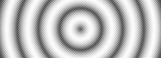 Halftone circle background. Radial comic target texture. Black and white dotted circular gradient. Fading dot epicenter wallpaper concept. Grunge rough round pop art rasterized backdrop vector
