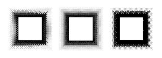 Black halftone square frame set. Dotted 8 bit gradient border collection. Pop art comic picture holder design for banner template, emblem, poster, box, copy space. Rasterized game element pack vector