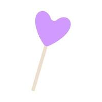 Decorative heart-shaped lollipop in soft purple on a wooden stick vector