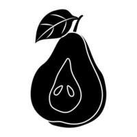 Creative black and white outline illustration of an avocado with a leaf attached on top vector