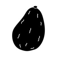 Black silhouette of a ripe avocado on white background showcasing its unique shape and texture vector