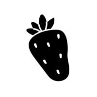 Black silhouette of a strawberry with detailed leaf design on a white background vector