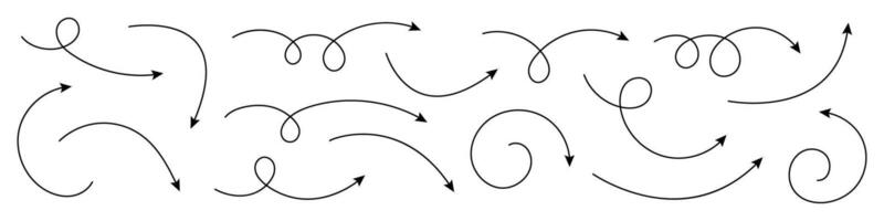 Hand drawn curved arrows with thin line. vector