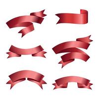 Set of Red Ribbons and Tags isolated on white background. Red award ribbon banners for text. Collection of Different Empty Red Ribbon, Label Design for text. 3D of various shapes. Eps 10. vector