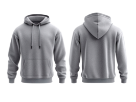 Trendy Gray Hoodie,front and back view isolated on a transparent background png