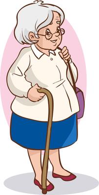 Illustration of an Old Woman Holding a Cane