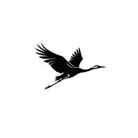 A black and white image of a crane flying vector