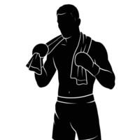 Silhouette of a man with boxing gloves on his hands vector