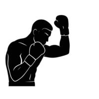 A silhouette of a boxer with his hands up vector