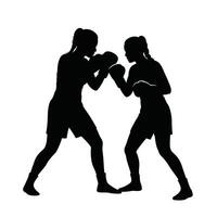 Two women in boxing pose on a white background vector
