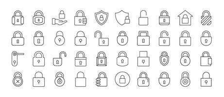 Lock Line Icon Bundle. Door and Padlock Outline Signs for Graphic and Web Design, Apps, Adverts, Various Cards vector
