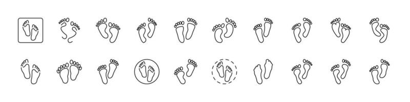 Bundle of Footprint Related Line Icons. Outline Signs for Graphic and Web Design, Apps, Adverts, Various Cards vector