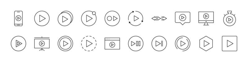 Play Sign Line Icon Bundle. Outline Signs for Graphic and Web Design, Apps, Adverts, Various Cards vector