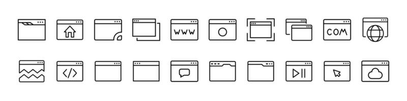 Collection of Web Page Related Line Icons. Outline Signs for Graphic and Web Design, Apps, Adverts, Various Cards vector