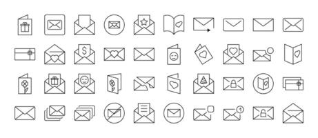 Set of Envelope, Mail, Post Related Line Icons. Outline Signs for Graphic and Web Design, Apps, Adverts, Various Cards vector