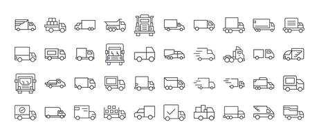 Van and Truck Line Icon Pack. Outline Signs for Graphic and Web Design, Apps, Adverts, Various Cards vector