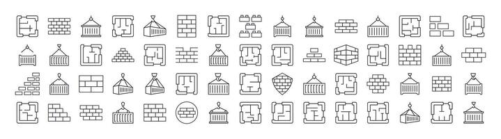 Bundle of Brick Wall, Floor Plan, Building Related Line Icons. Outline Signs for Graphic and Web Design, Apps, Adverts, Various Cards vector