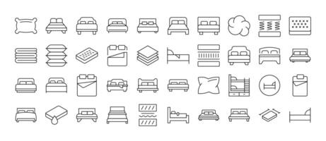 Bed and Mattress Related Icon Set. Editable Stroke. Perfect for Web Sites, Books, Cards, Apps vector