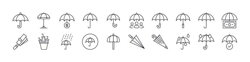 Umbrella Icon Set for UI, Placards, Books, Apps. Editable Stroke. Perfect for Web Sites, Books, Cards, Apps vector