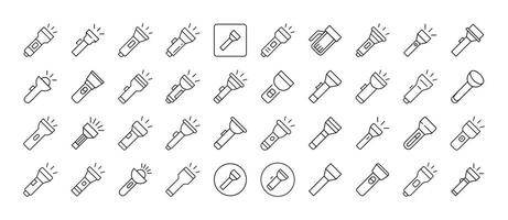 Pack of Camping Flashlight Related Line Icons. Outline Signs for Graphic and Web Design, Apps, Adverts, Various Cards vector