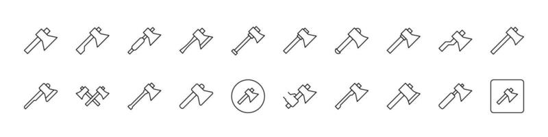 Collection of Firewood chopping Related Line Icons. Axe Outline Signs for Graphic and Web Design, Apps, Adverts, Various Cards vector