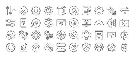 Cogwheel and Gear Outline Simple Linear Image Collection. Editable Stroke. Perfect for Web Sites, Books, Cards, Apps vector