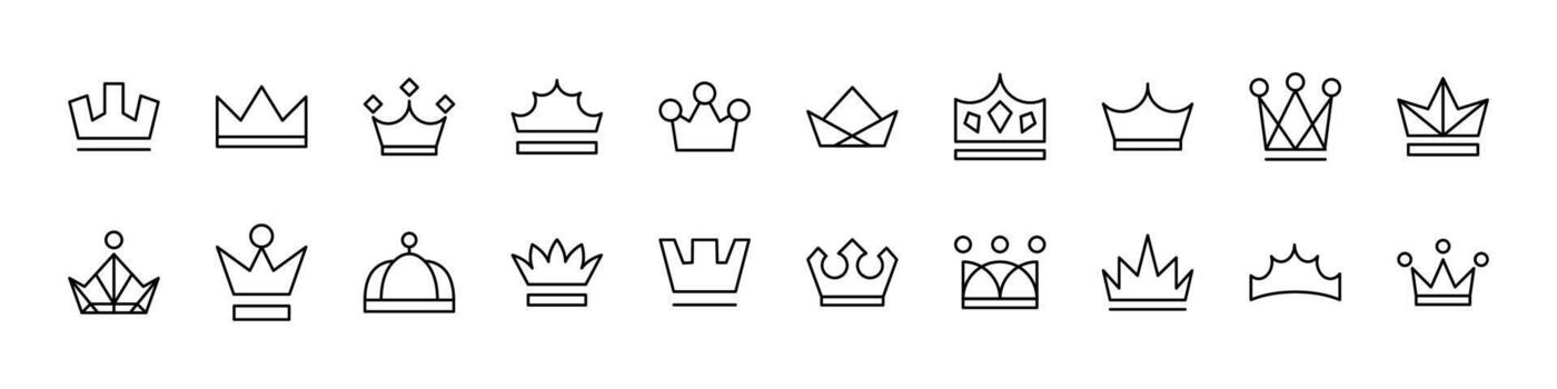 Crown Line Icon Collection. Outline Signs for Graphic and Web Design, Apps, Adverts, Various Cards vector