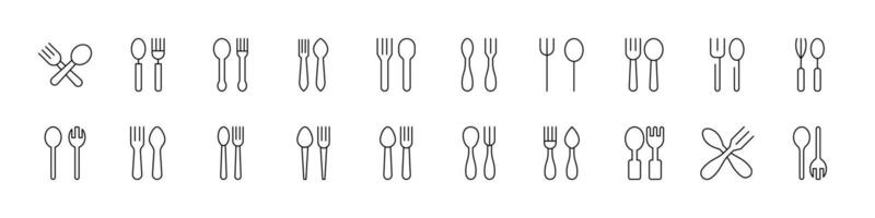 Fork and Spoon Thin Icons Collection. Editable Stroke. Perfect for Web Sites, Books, Cards, Apps vector