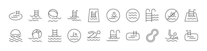Swimming Pool Line Icon Pack. Minimalistic Linear Pictogram for Web and Graphic Design, Apps, Banners, Social Network and Cards vector