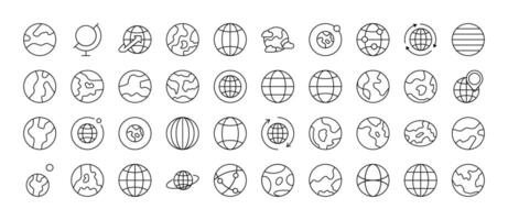 Globe and Planet Line Icon Collection. Outline Signs for Graphic and Web Design, Apps, Adverts, Various Cards vector