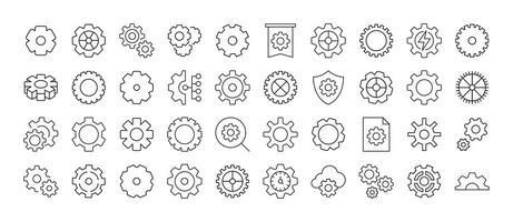 Gear and Cogwheel Line Icon Bundle. Outline Signs for Graphic and Web Design, Apps, Adverts, Various Cards vector